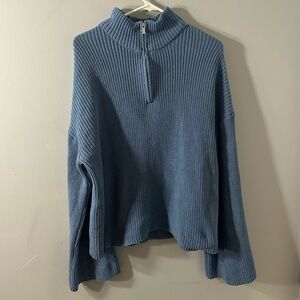 Edikted Blue Ribbed Half-Zip Sweater
